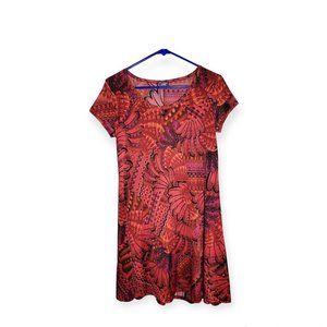 Coline multi pattern red tshirt dress